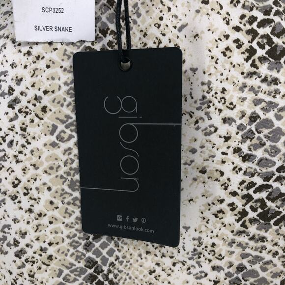 Gibson Womens Dress XS Grey Snake Print Blouson Ruffle Trim Keyhole Mini NWT - Picture 7 of 10